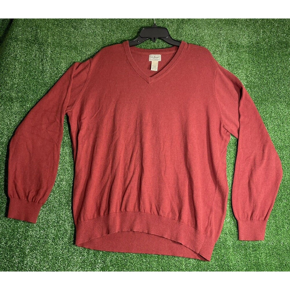 LL Bean Mens Size XL Regular Long Sleeve V-Neck Sweater Cotton And Cashmere Mix